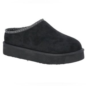 PAWZ Black Suede Platform Slippers Moccasin Clog